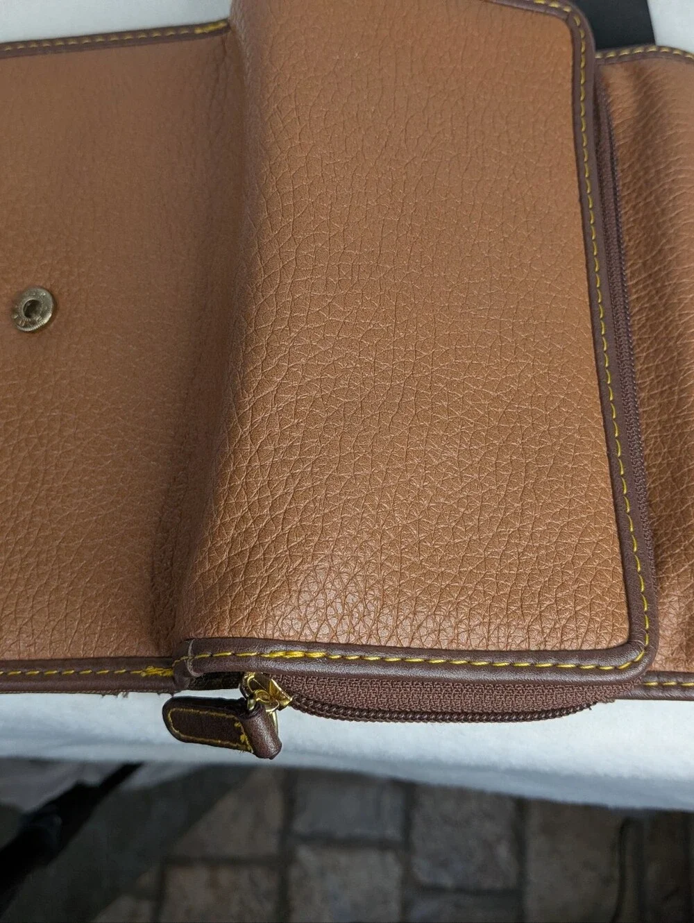 b.ø.c. Born Concept Tan Pebbled Trifold Organizer Wallet Clutch